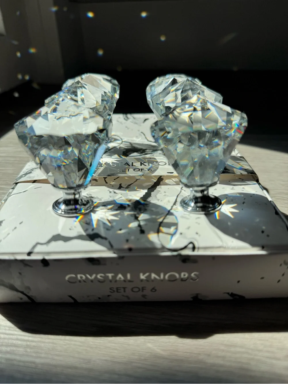 Crystal Diamond Shape Drawer Knob Set of 6 - Clear Prism Accent